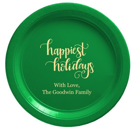 Hand Lettered Happiest Holidays Paper Plates